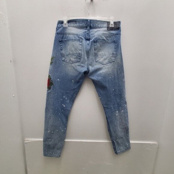 Pac Sun Embroidered Patches Paint Bleach Distressed Jeans /Unisex - Picture 2 of 9